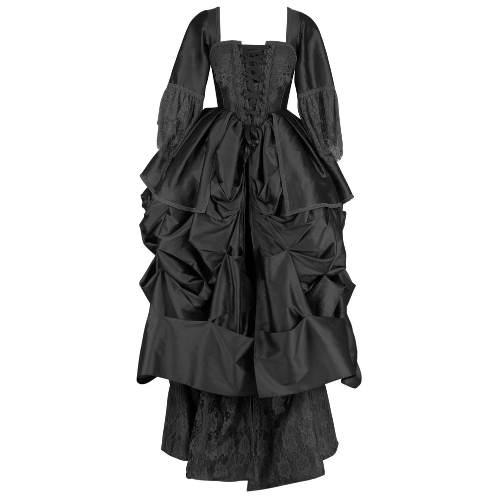 Attitude Corsets - Jonni Rococo Marie Taffeta Langes Korsett Kleid - Schwarz